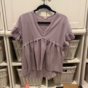 Altar'd State Lavender V-Neck Blouse with Ruffle Detail